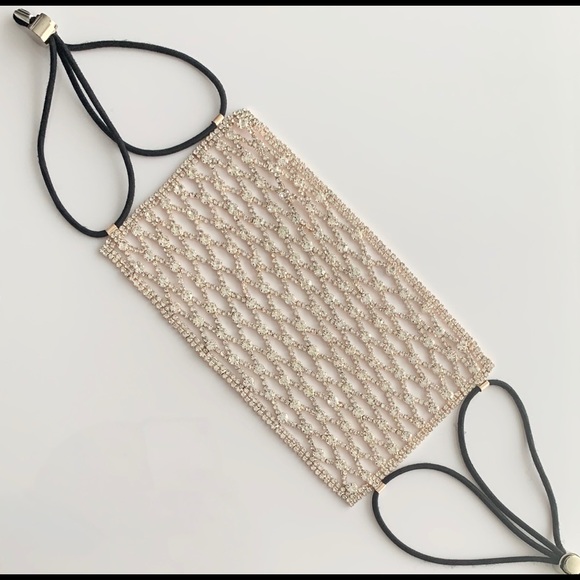 Luxury Rose Gold Rhinestone Mask + Cotton mask - Picture 1 of 7